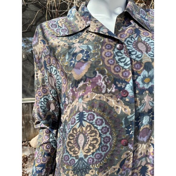 90s Emblem 100% Silk Shirt Button Up Mixed Print Sz M - Picture 2 of 11